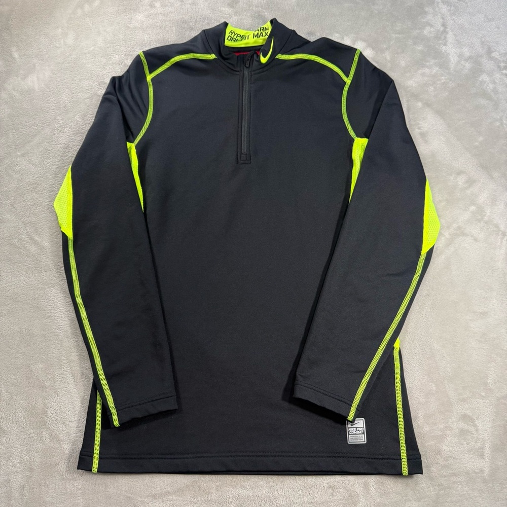 Nike Pro Combat Men's Hyperwarm Dri-Fit 1/4 Zip Black Neon Sz M Fitted Pullover
